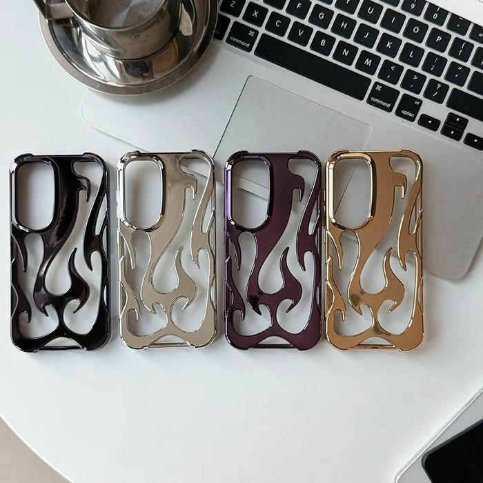 For Samsung Galaxy A55 5G Case Hollow Flame Design Electroplated TPU Phone Cover - Black - 4