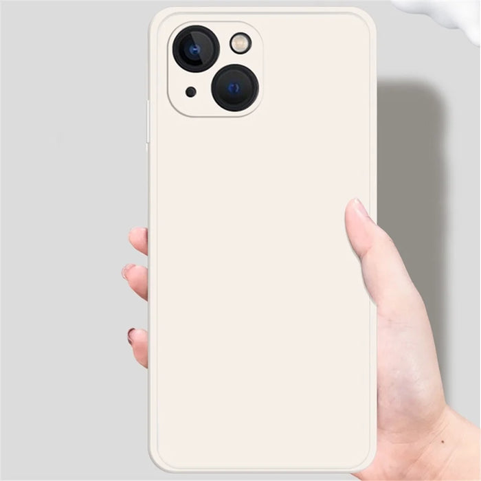 For iPhone 14 Rubberized TPU Phone Anti-Drop Case Microfiber Lining Straight Edge Cell Phone Back Cover - Beige - 3