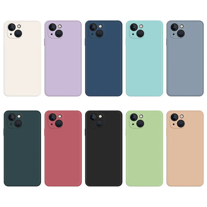 For iPhone 14 Rubberized TPU Phone Anti-Drop Case Microfiber Lining Straight Edge Cell Phone Back Cover - Beige - 6