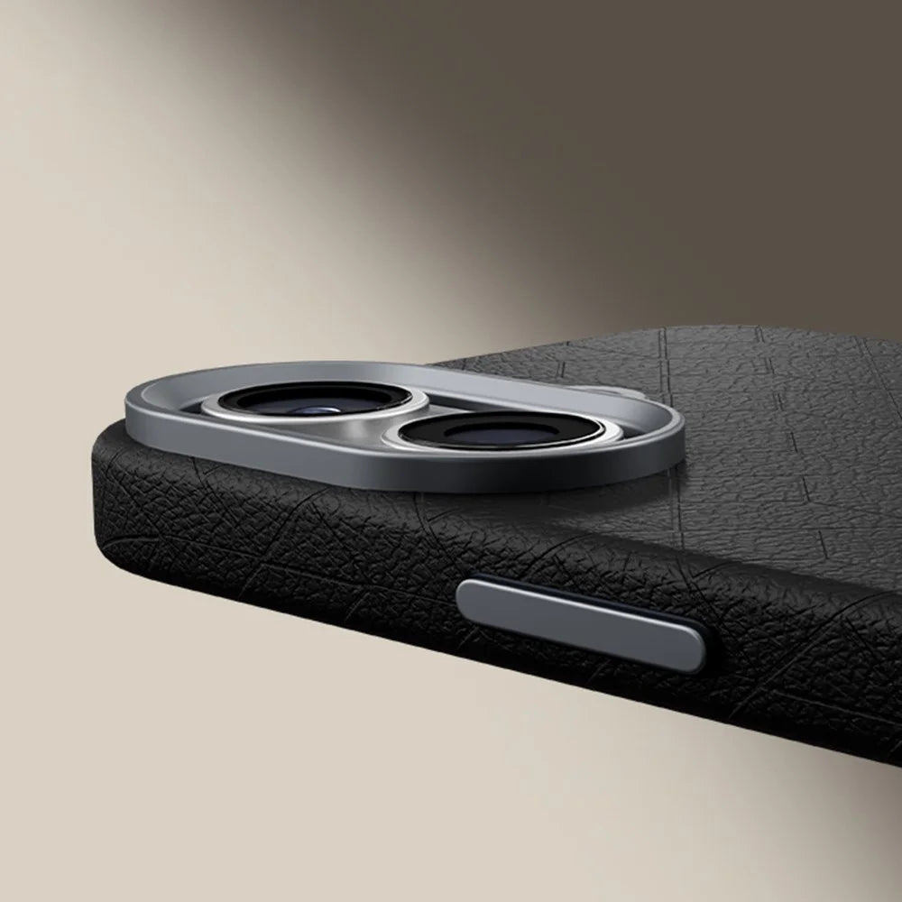 For iPhone 16 Plus Case Compatible with MagSafe Metal Lens Frame Y Pattern PC+PU Phone Cover - Black - 5