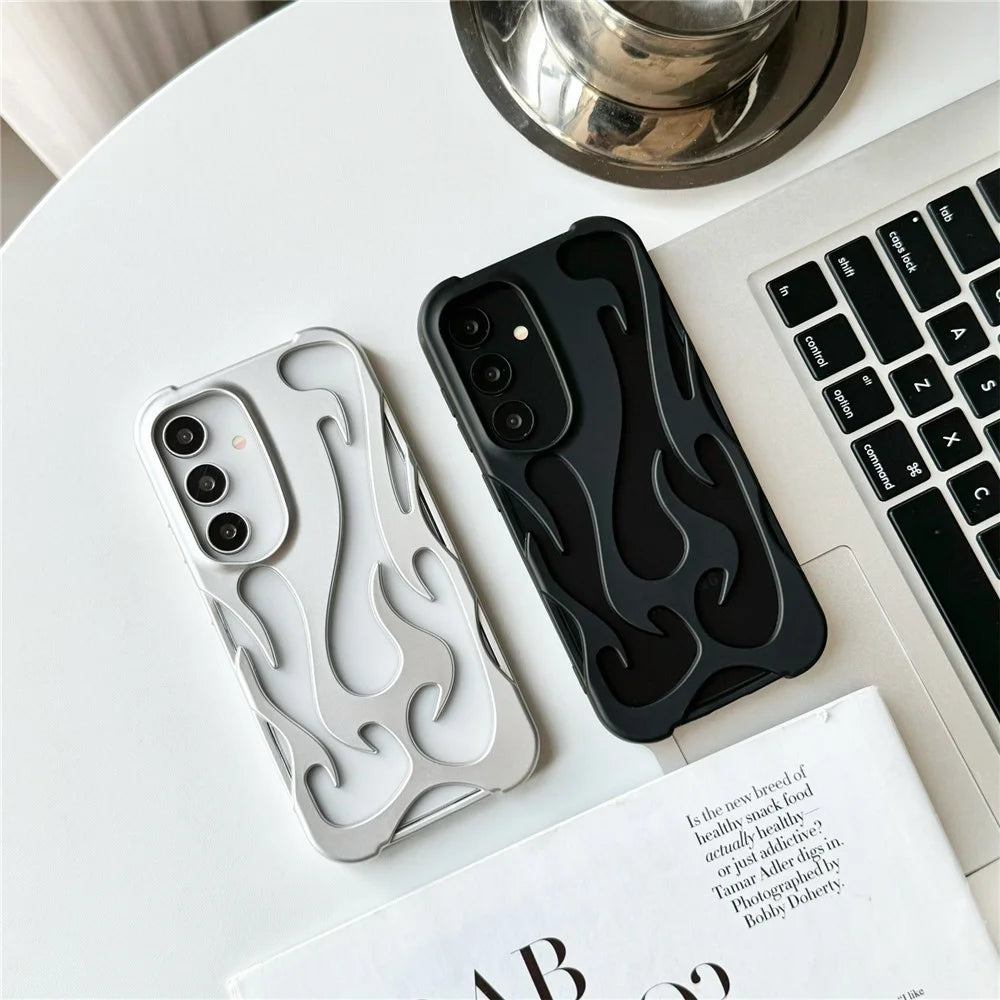 For Samsung Galaxy A55 5G Case Hollow Flame Design Matte TPU Phone Cover - Silver - 4