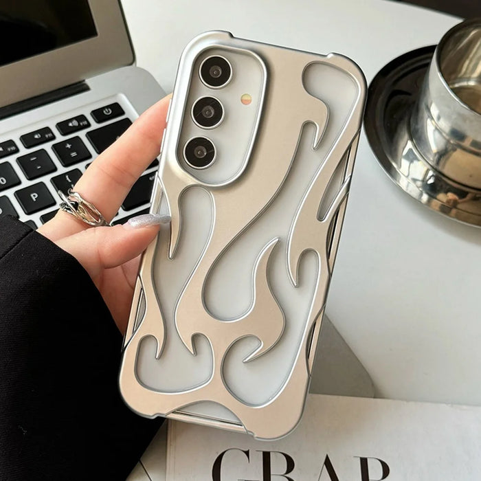 For Samsung Galaxy A54 5G Case Hollow Flame Design Matte TPU Phone Cover - Silver - 1