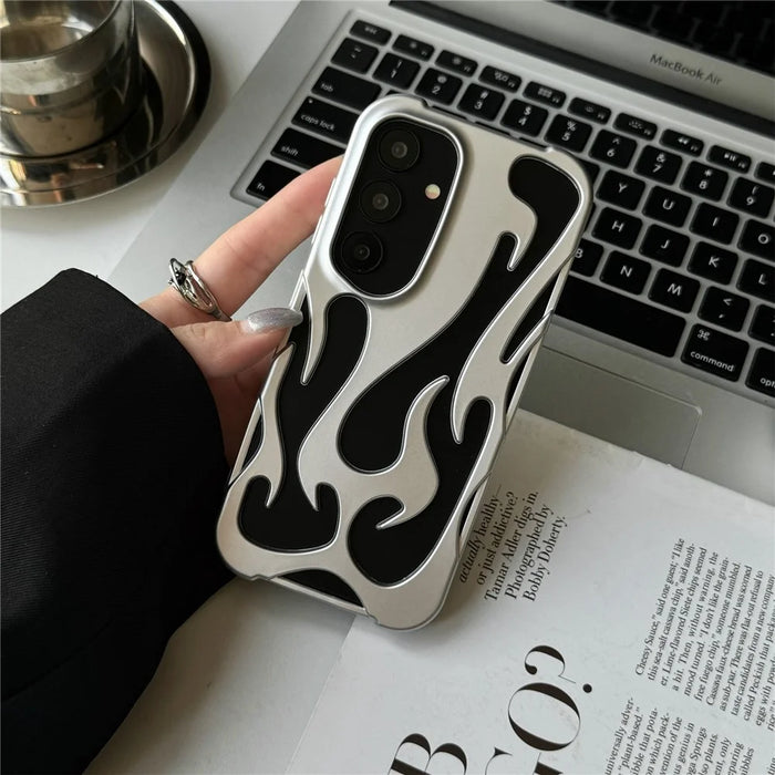 For Samsung Galaxy A54 5G Case Hollow Flame Design Matte TPU Phone Cover - Silver - 2