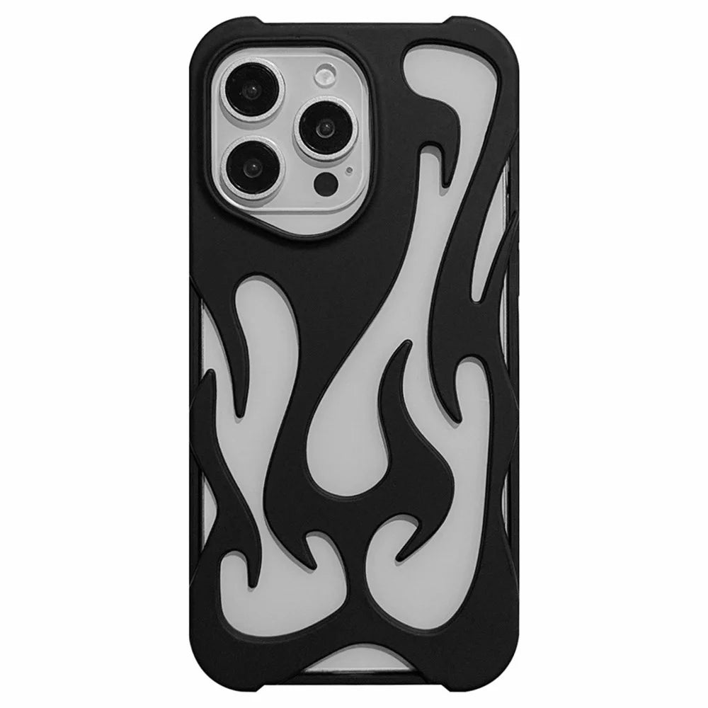 For iPhone 16 Pro Max Case Hollow Flame Design Matte TPU Phone Cover - Black - 1
