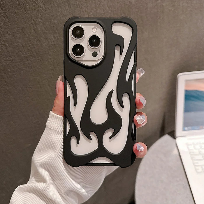 For iPhone 16 Pro Max Case Hollow Flame Design Matte TPU Phone Cover - Black - 2