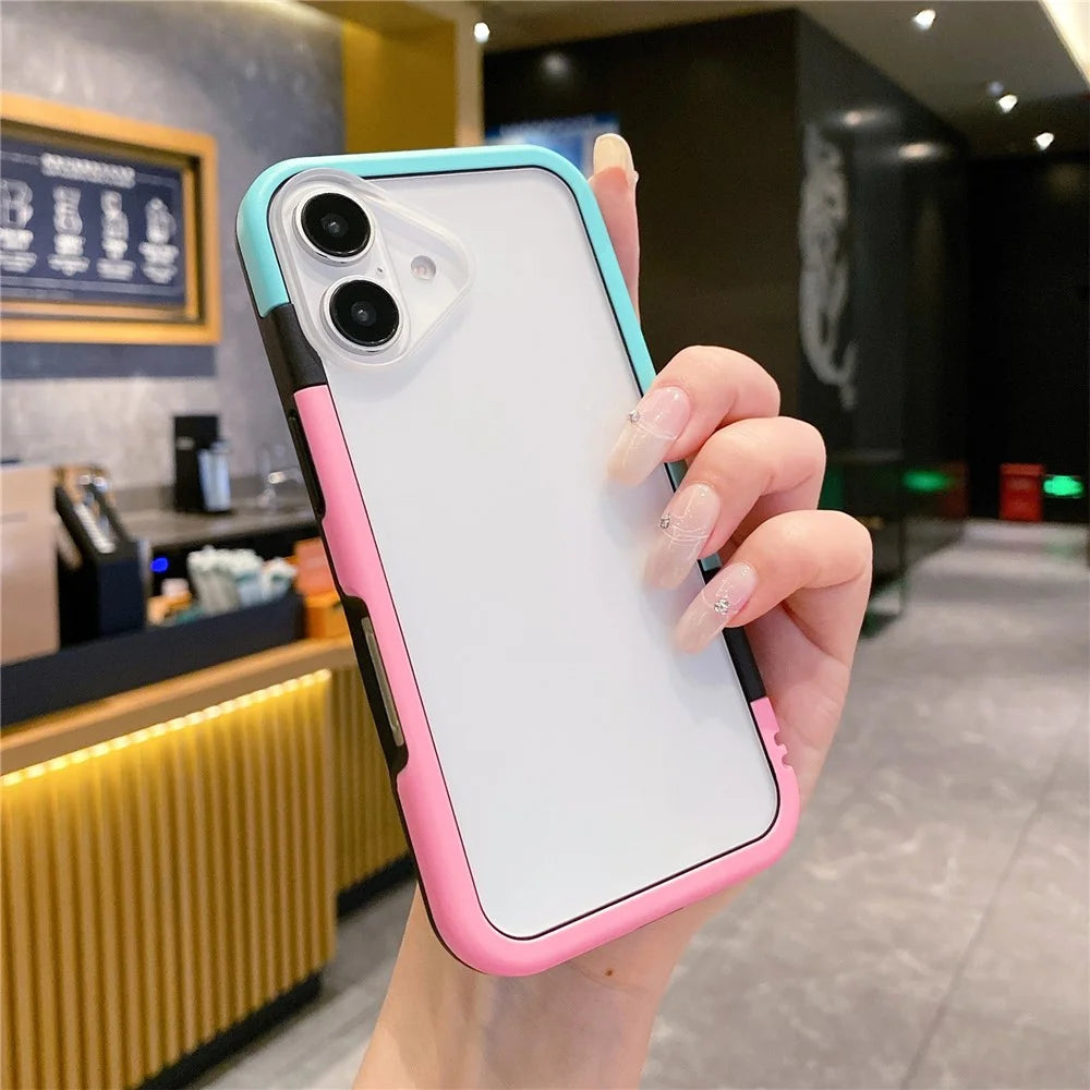 For iPhone 16 Plus Case Detachable 2-in-1 TPU+PC Clear Phone Cover - Pink  /  Blue - 2