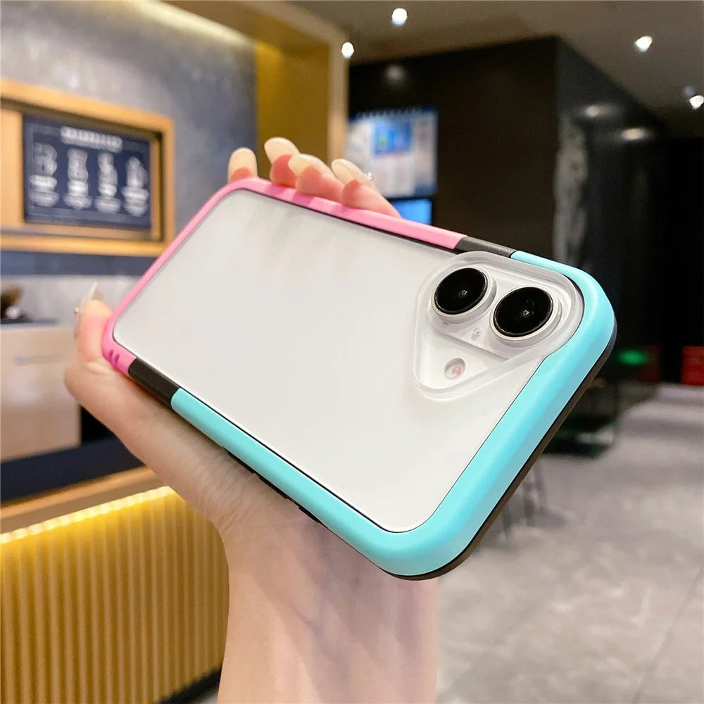 For iPhone 16 Plus Case Detachable 2-in-1 TPU+PC Clear Phone Cover - Pink  /  Blue - 4