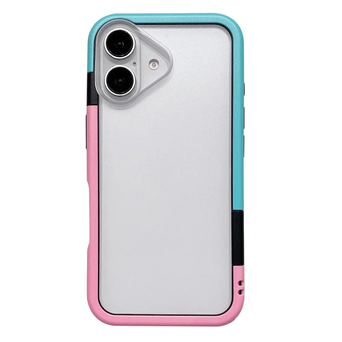For iPhone 16 Case Detachable 2-in-1 TPU+PC Clear Phone Cover - Pink  /  Blue - 1