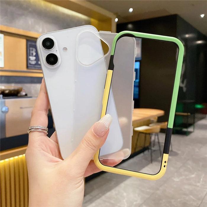 For iPhone 16 Case Detachable 2-in-1 TPU+PC Clear Phone Cover - Pink  /  Blue - 3