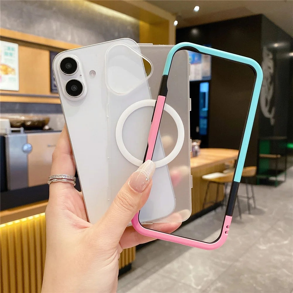 For iPhone 16 Case Compatible with MagSafe Detachable 2-in-1 TPU+PC Clear Phone Cover - Pink  /  Blue - 1