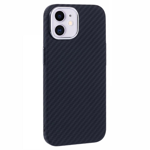 For iPhone 11 Case Compatible with MagSafe Carbon Fiber Texture Water-Transfer PC Phone Cover - Black - 1