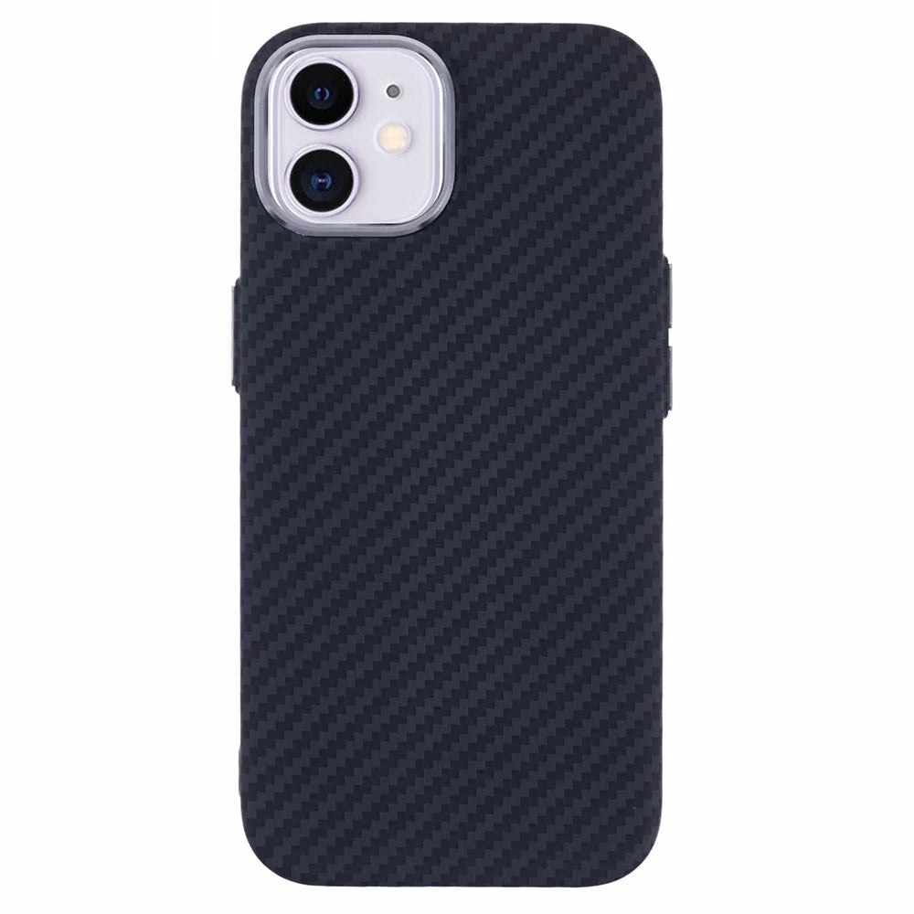 For iPhone 11 Case Compatible with MagSafe Carbon Fiber Texture Water-Transfer PC Phone Cover - Black - 3
