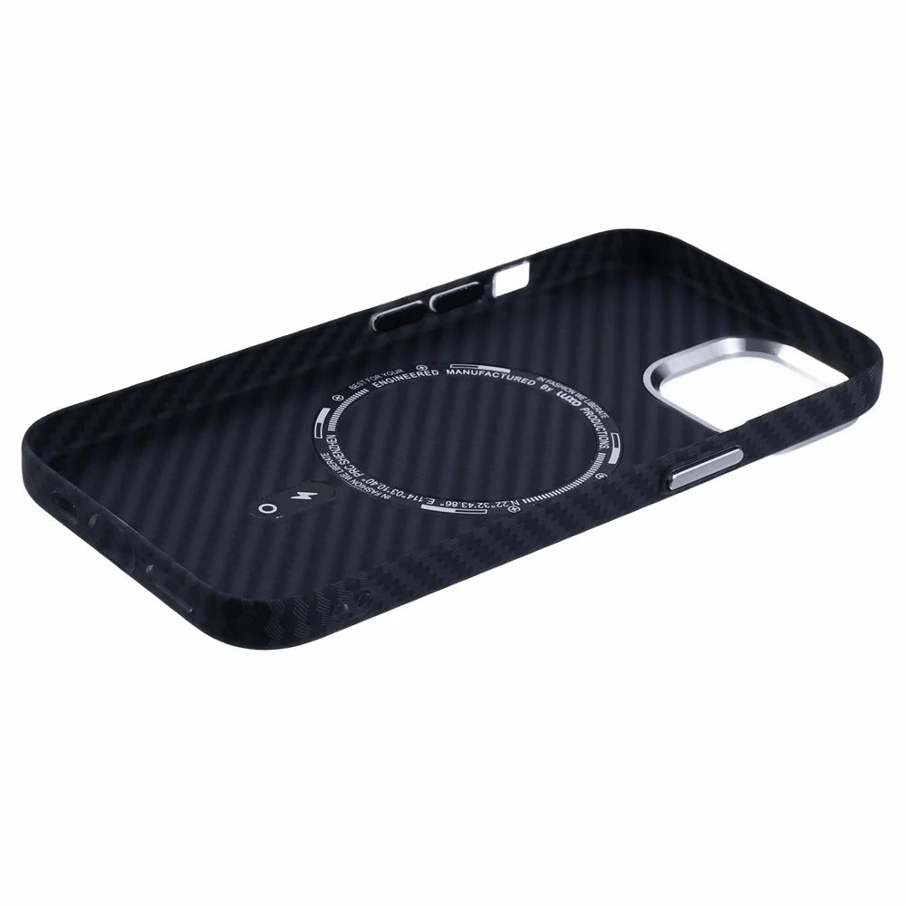 For iPhone 11 Case Compatible with MagSafe Carbon Fiber Texture Water-Transfer PC Phone Cover - Black - 5