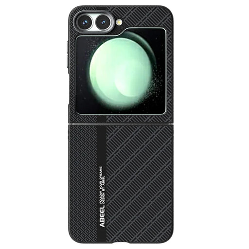 ABEEL For Samsung Galaxy Z Flip5 5G Magnetic Case PC + Aluminum Alloy + PU Leather Slim Phone Back Cover - Texture 1 - 1
