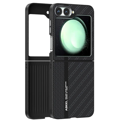 ABEEL For Samsung Galaxy Z Flip5 5G Magnetic Case PC + Aluminum Alloy + PU Leather Slim Phone Back Cover - Texture 1 - 2