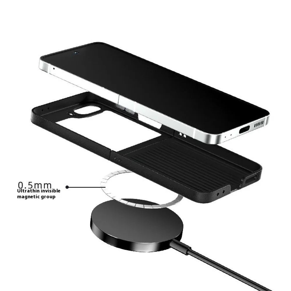 ABEEL For Samsung Galaxy Z Flip5 5G Magnetic Case PC + Aluminum Alloy + PU Leather Slim Phone Back Cover - Texture 1 - 3