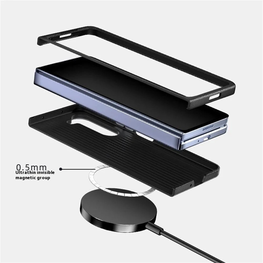 ABEEL For Samsung Galaxy Z Fold5 5G Magnetic Case PC + Aluminum Alloy + PU Leather Slim Phone Back Cover - Texture 2 - 3