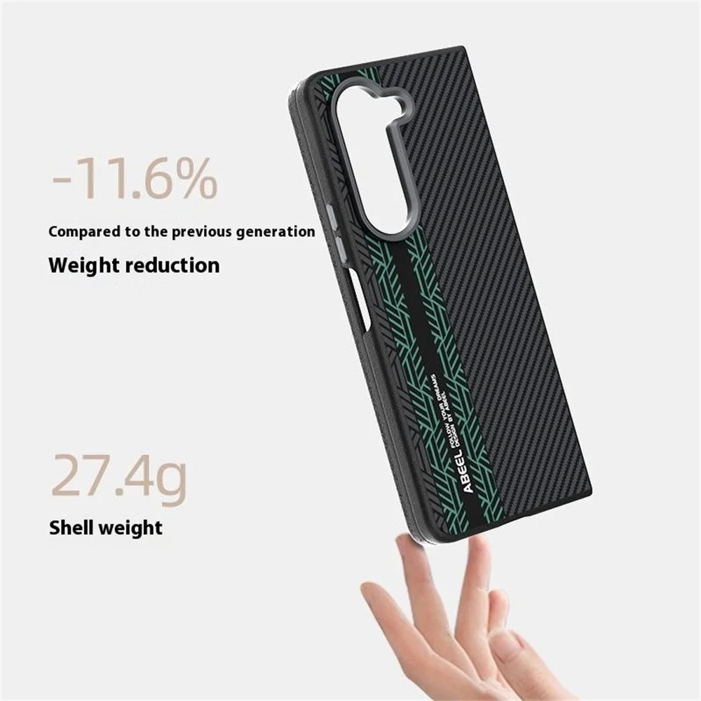 ABEEL For Samsung Galaxy Z Fold5 5G Magnetic Case PC + Aluminum Alloy + PU Leather Slim Phone Back Cover - Texture 2 - 4