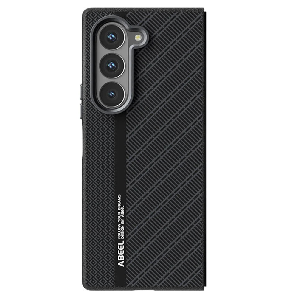 ABEEL For Samsung Galaxy Z Fold6 5G Magnetic Case PC + Aluminum Alloy + PU Leather Slim Phone Back Cover - Texture 1 - 1