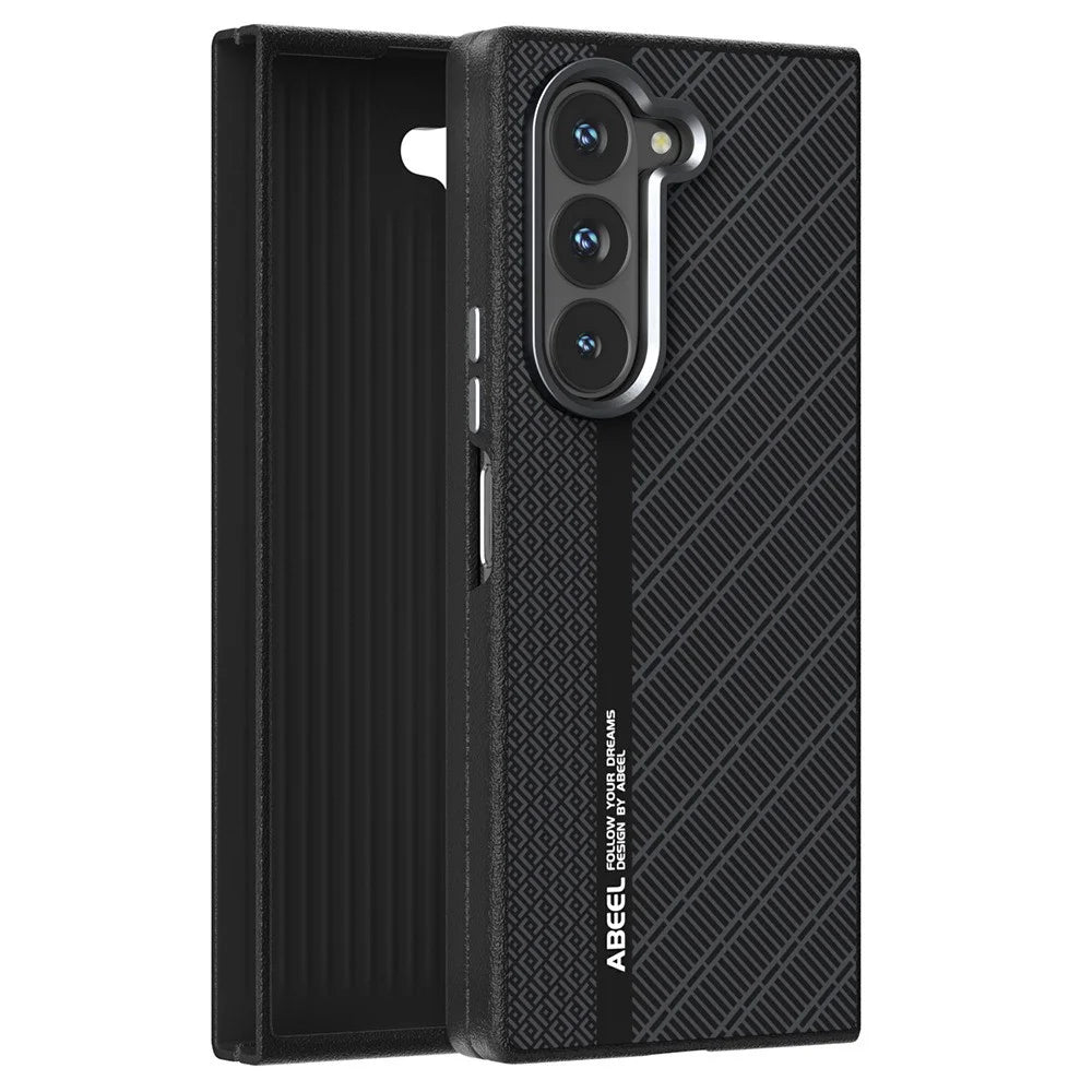 ABEEL For Samsung Galaxy Z Fold6 5G Magnetic Case PC + Aluminum Alloy + PU Leather Slim Phone Back Cover - Texture 1 - 2