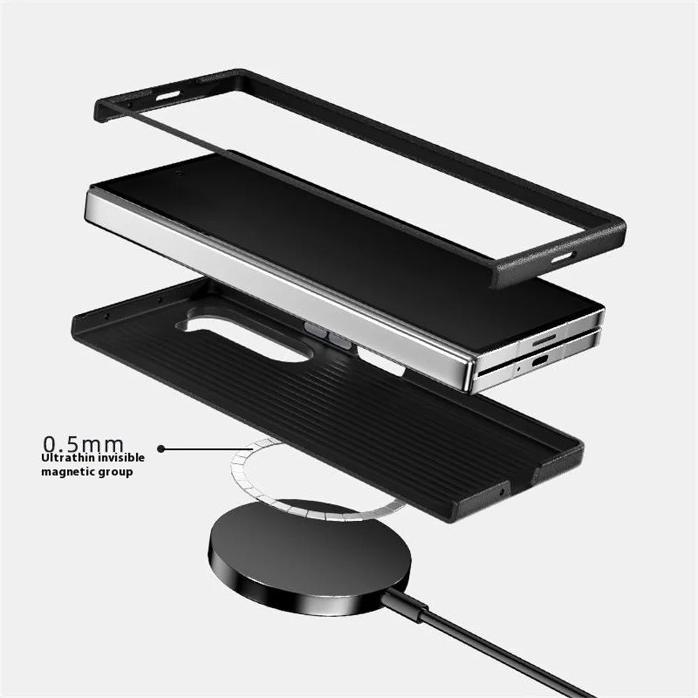 ABEEL For Samsung Galaxy Z Fold6 5G Magnetic Case PC + Aluminum Alloy + PU Leather Slim Phone Back Cover - Texture 1 - 3