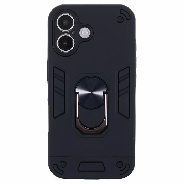 For iPhone 16 Case PC+TPU Drop Defend Phone Cover with Ring Kickstand - Black - 3