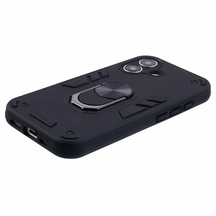 For iPhone 16 Case PC+TPU Drop Defend Phone Cover with Ring Kickstand - Black - 5