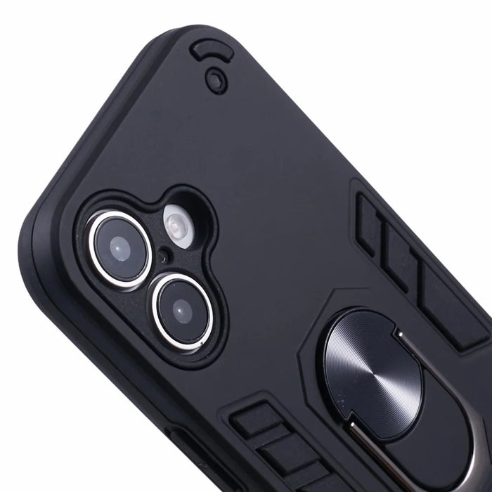 For iPhone 16 Case PC+TPU Drop Defend Phone Cover with Ring Kickstand - Black - 6