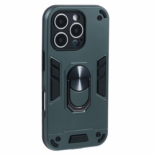 For iPhone 16 Pro Case PC+TPU Drop Defend Phone Cover with Ring Kickstand - Green - 1