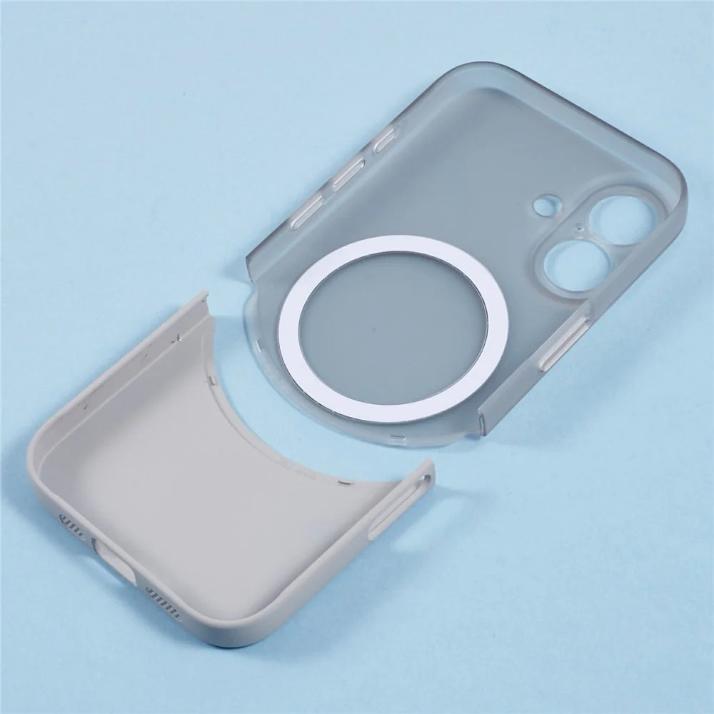 For iPhone 16 Case Compatible with MagSafe Splicing Color Drop-Proof PC Phone Cover - Grey - 6