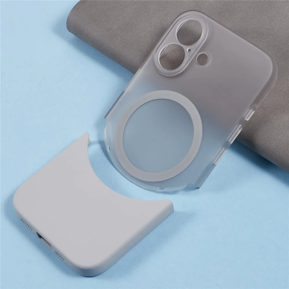 For iPhone 16 Case Compatible with MagSafe Splicing Color Drop-Proof PC Phone Cover - Grey - 7