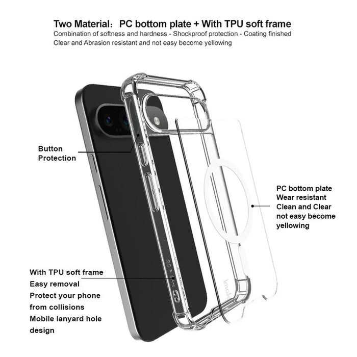 IMAK For Google Pixel 9 Pro / Pixel 9 Clear Magnetic Case Shockproof PC+TPU Phone Cover - 4