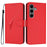 YX0090 For Samsung Galaxy S25 Case Triangle Imprint Leather Phone Cover with Lanyard - Red - 1