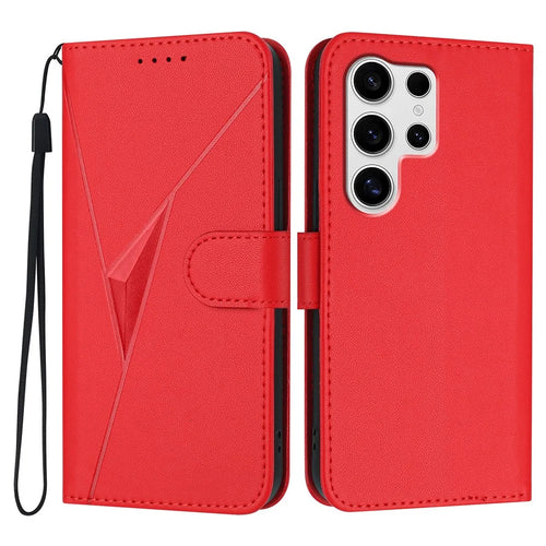 YX0090 For Samsung Galaxy S25 Ultra Case Triangle Imprint Leather Phone Cover with Lanyard - Red - 1