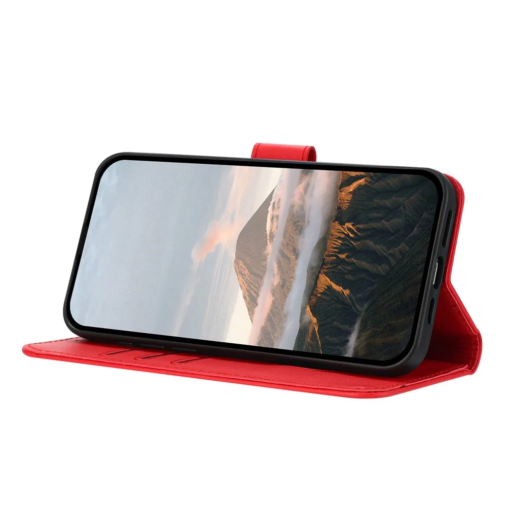 YX0090 For Samsung Galaxy S24 FE Case Triangle Imprint Leather Phone Cover with Lanyard - Red - 3