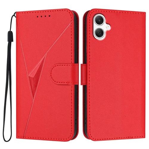 YX0090 For Samsung Galaxy A06 4G Case Triangle Imprint Leather Phone Cover with Lanyard - Red - 1