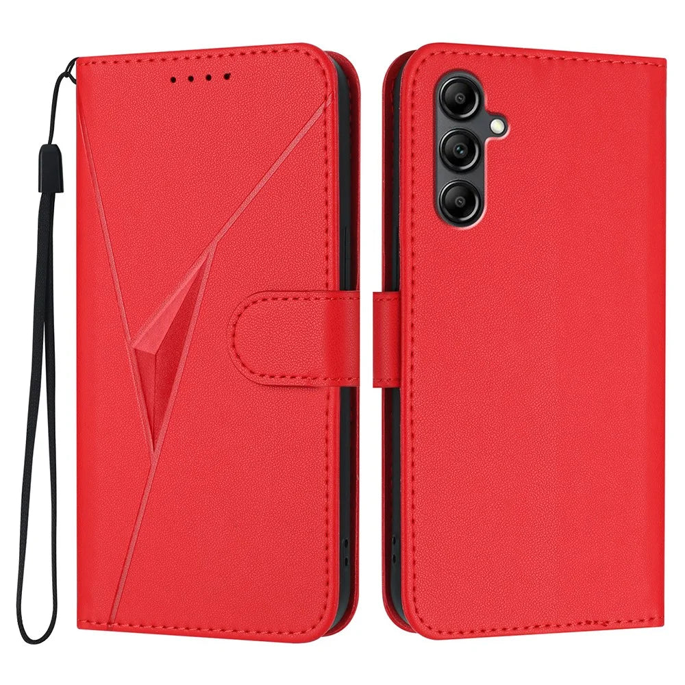 YX0090 For Samsung Galaxy A16 5G  /  4G Case Triangle Imprint Leather Phone Cover with Lanyard - Red - 1