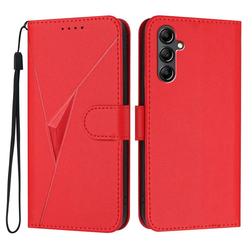 YX0090 For Samsung Galaxy A16 5G  /  4G Case Triangle Imprint Leather Phone Cover with Lanyard - Red - 1