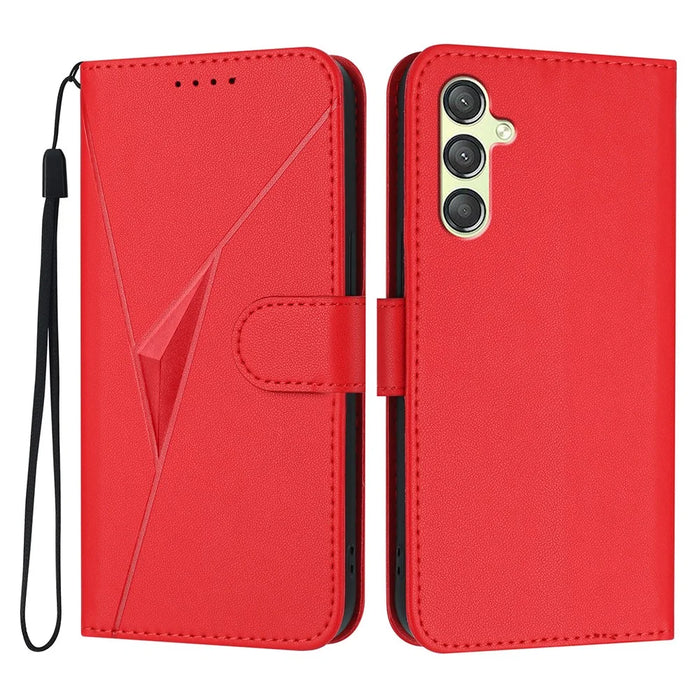 YX0090 For Samsung Galaxy A34 5G Case Triangle Imprint Leather Phone Cover with Lanyard - Red - 1