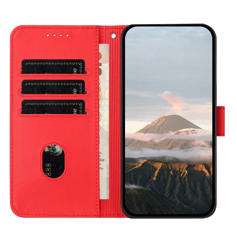 For Samsung Galaxy A55 5G Case Triangle Imprint Leather Phone Cover with Lanyard - Red - 2