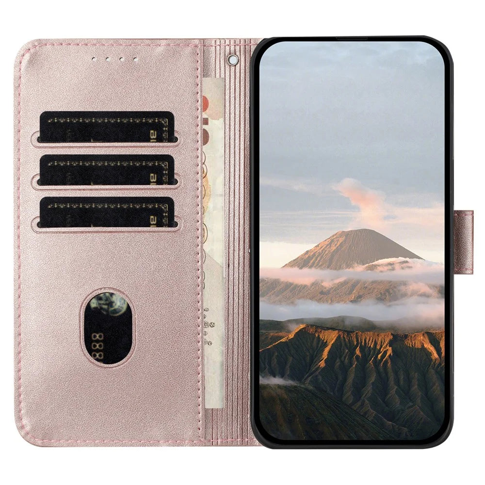 For Google Pixel 9 Pro XL Case Triangle Imprint Leather Phone Cover with Lanyard - Rose Gold - 2