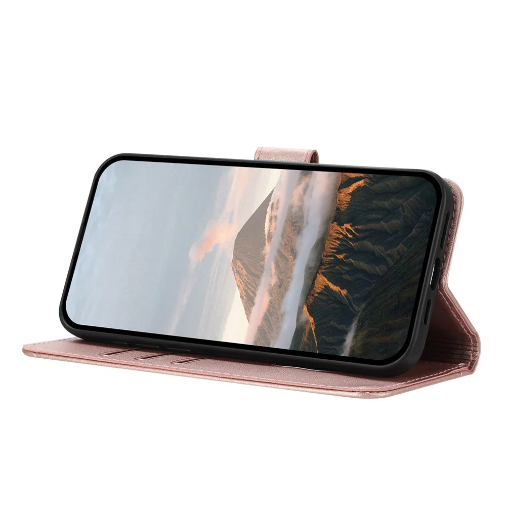 For Google Pixel 9 Pro XL Case Triangle Imprint Leather Phone Cover with Lanyard - Rose Gold - 3