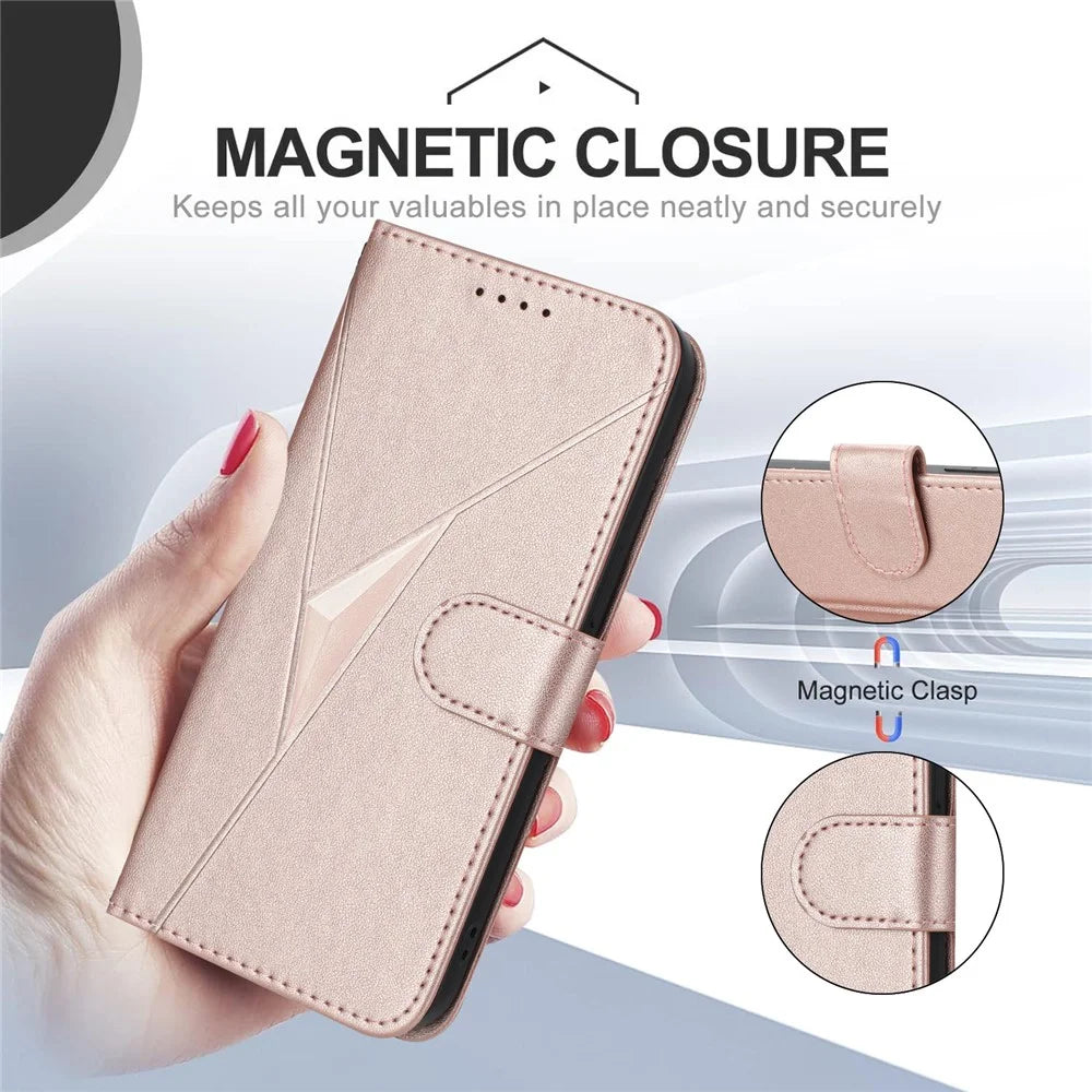 For Google Pixel 9 Pro XL Case Triangle Imprint Leather Phone Cover with Lanyard - Rose Gold - 4