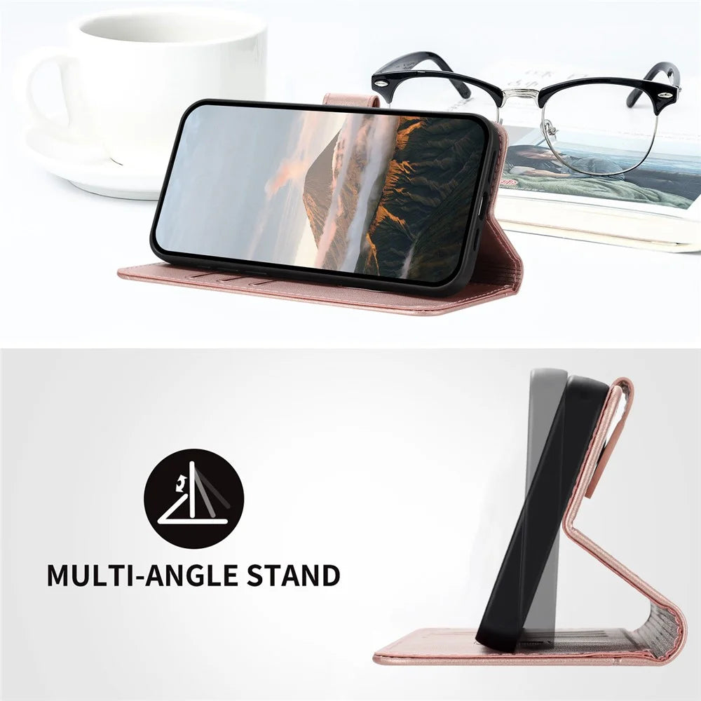 For Google Pixel 9 Pro XL Case Triangle Imprint Leather Phone Cover with Lanyard - Rose Gold - 5