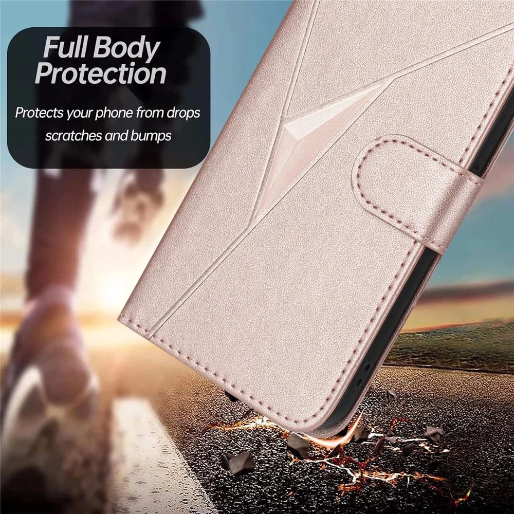 For Google Pixel 9 Pro XL Case Triangle Imprint Leather Phone Cover with Lanyard - Rose Gold - 7