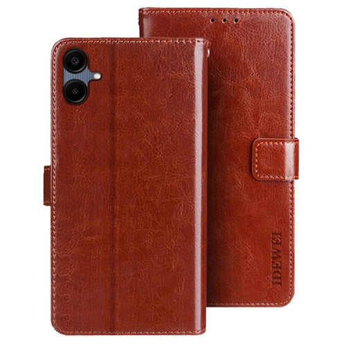 IDEWEI For Samsung Galaxy A06 4G Stand Case Crazy Horse Texture Leather Phone Cover - Brown - 1