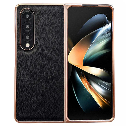 For Samsung Galaxy Z Fold4 5G Horizon Series Nano Electroplating Phone Case PU Leather Coated Hard PC Protective Cover - Black - 1