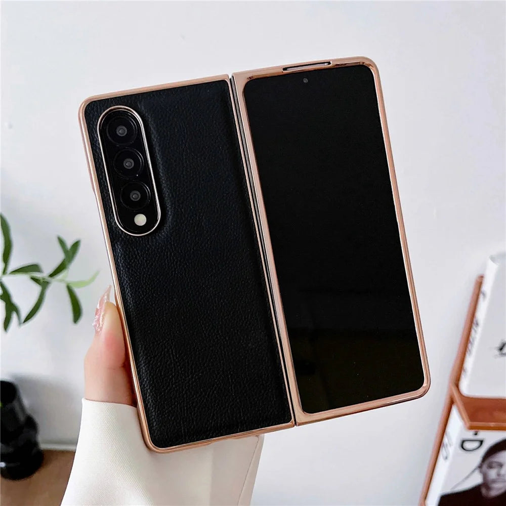 For Samsung Galaxy Z Fold4 5G Horizon Series Nano Electroplating Phone Case PU Leather Coated Hard PC Protective Cover - Black - 2