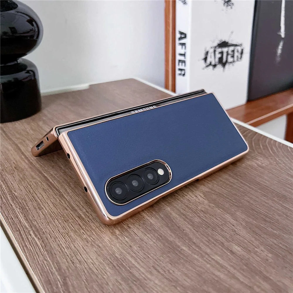 For Samsung Galaxy Z Fold4 5G Horizon Series Nano Electroplating Phone Case PU Leather Coated Hard PC Protective Cover - Black - 4