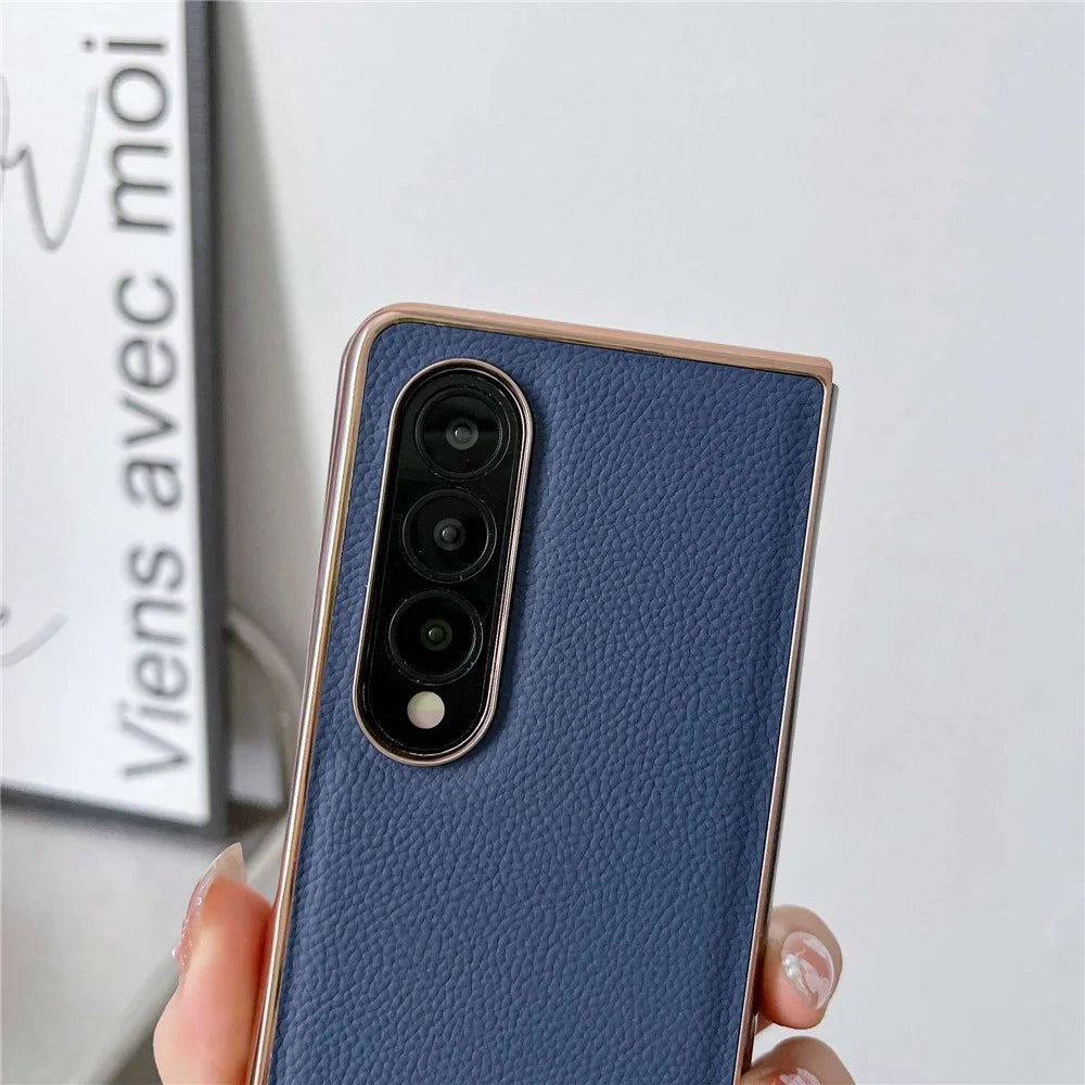 For Samsung Galaxy Z Fold4 5G Horizon Series Nano Electroplating Phone Case PU Leather Coated Hard PC Protective Cover - Black - 5